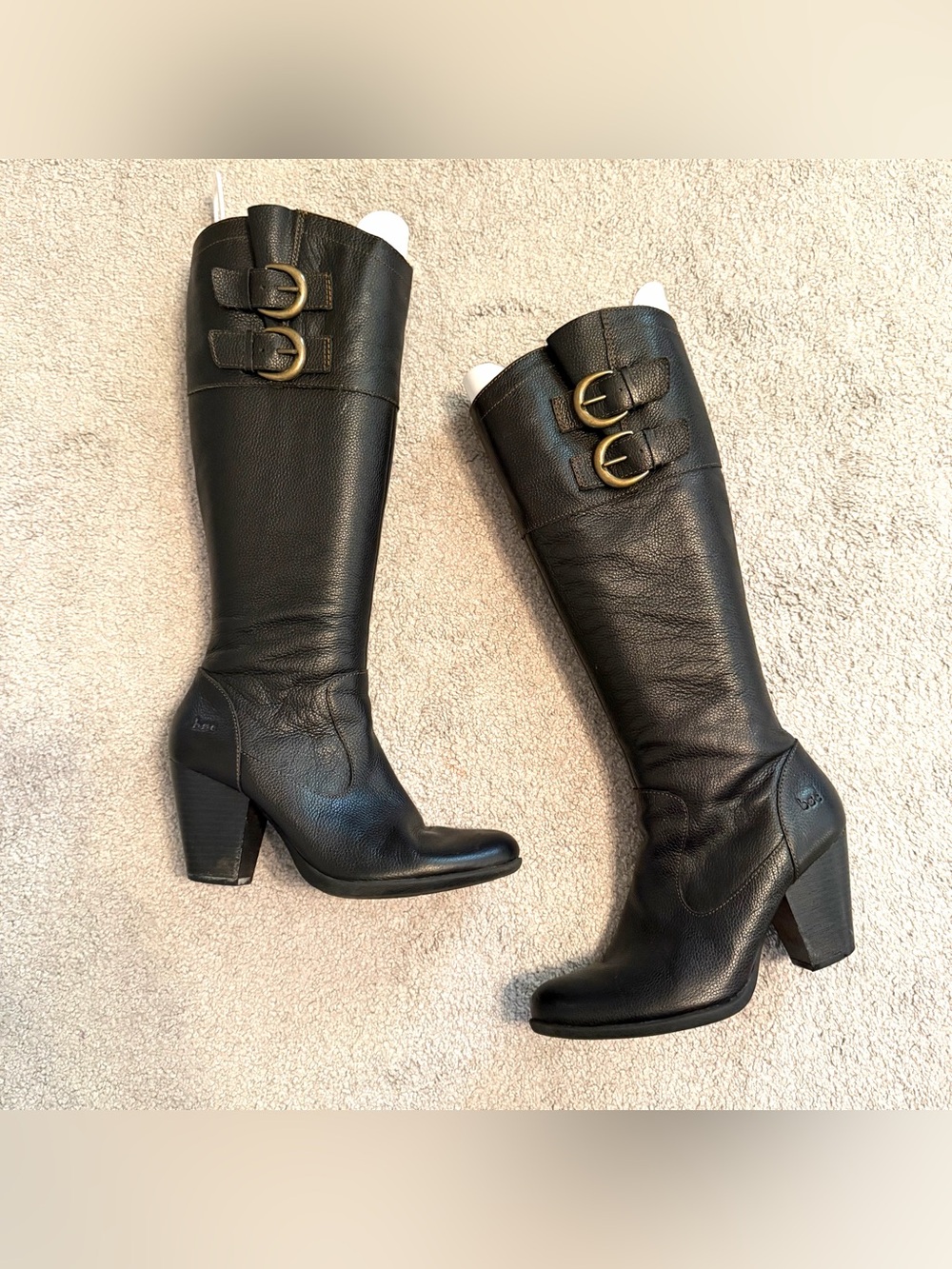 Born Black Leather Knee High Riding Boots Buckle Zip US 7.5 EU 38.5 M Equestrian